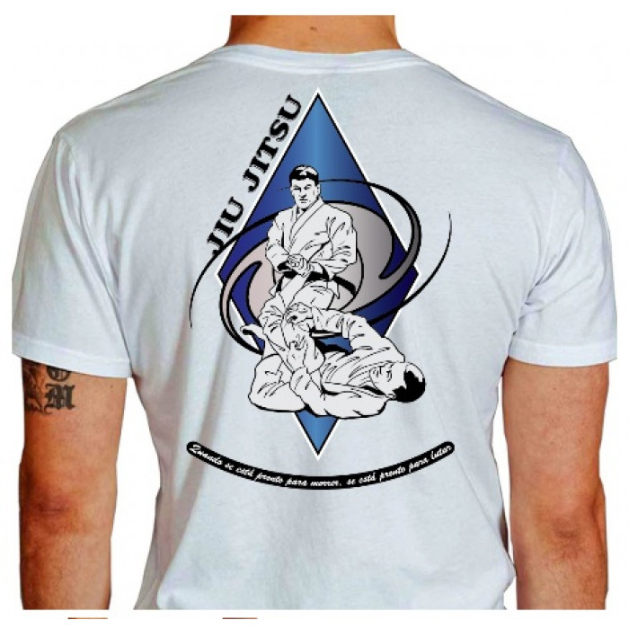 Camiseta - Jiu-Jitsu - Chave de Tornozelo Quando se está Pronto pra Morrer se está Pronto pra Lutar Lisa Costas Branco