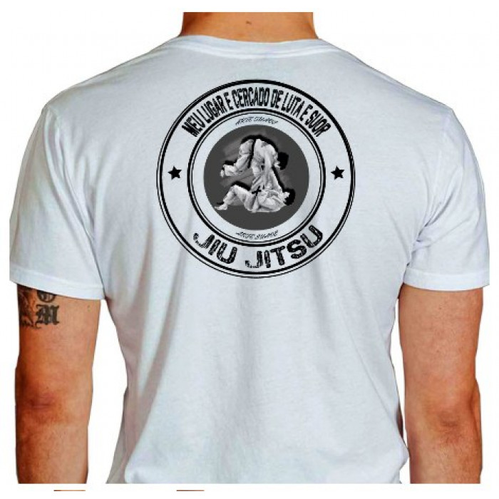 Camiseta - Jiu-Jitsu - Raspagem Luta e Suor Arte Suave Costas Branco