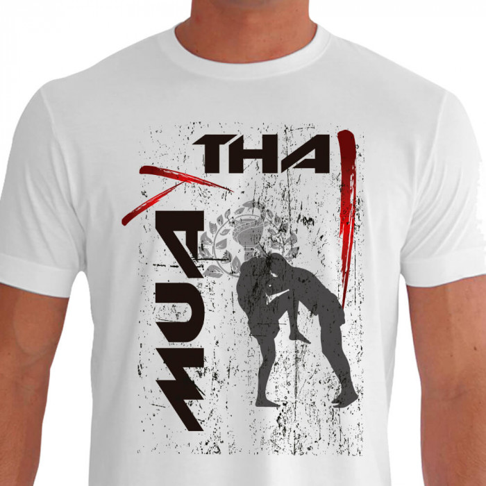 Camiseta de Muay Thai Joelhada no Peito - Branca