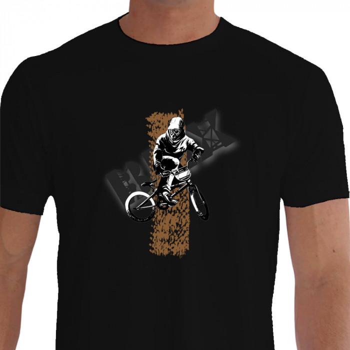 Camiseta - BMX Racing - Marca de Pneu Terra Piloto Saltando de Lado Preta