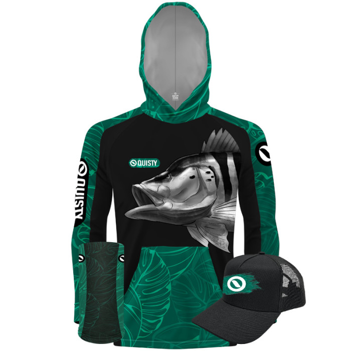 Super Combo Camisa Com Capuz Hardy Protection Tucunaré Azul - Pesca Esportiva Camisa + Máscara + Boné DryUv50+