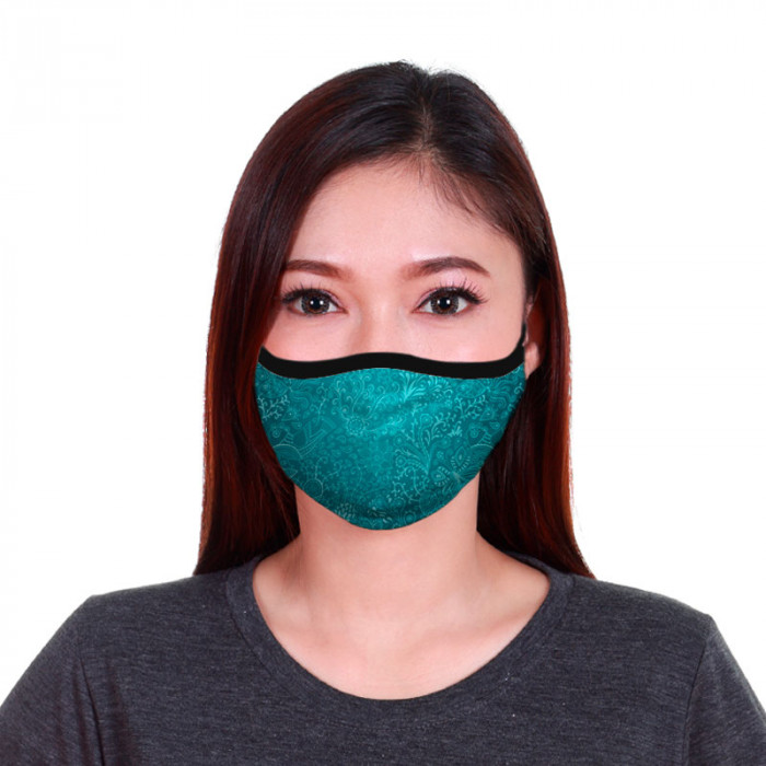 Máscara De Proteção Dupla Texturas Floral Azul Dryfit UV50+