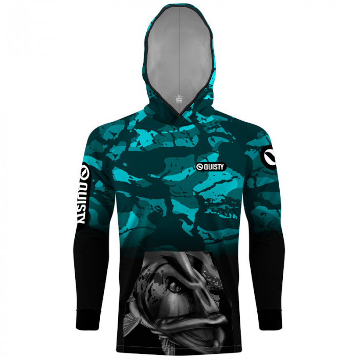 Camisa Com Capuz Hardy Protection Tucunaré Cyan - Pesca Esportiva DryUv50