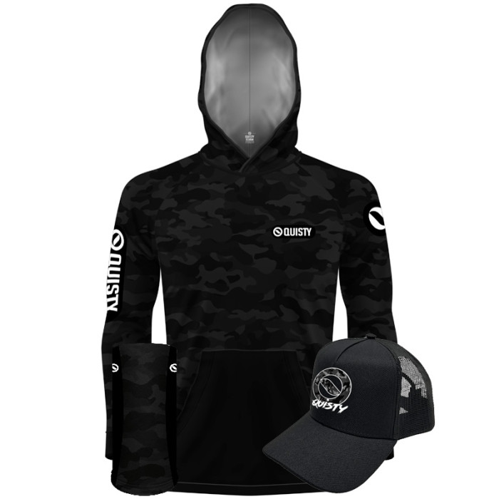Super Combo Camisa Com Capuz Hardy Protection Army Black - Pesca Esportiva Camisa + Máscara + Boné DryUv50+