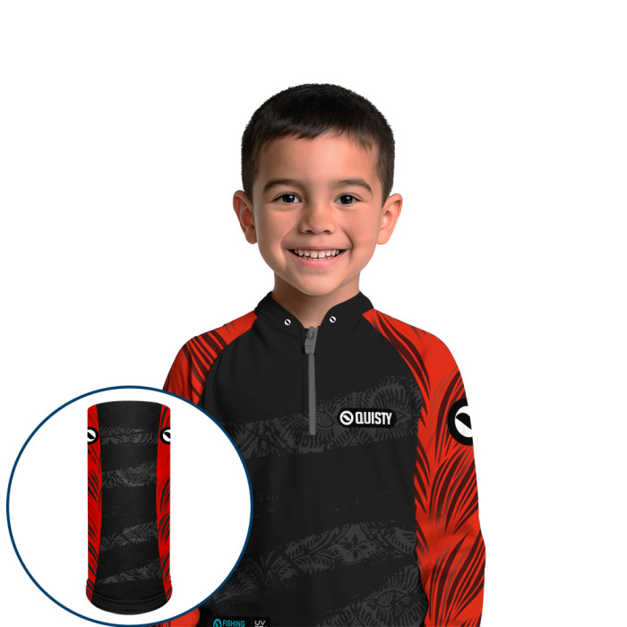 Combo Premium Infantil - Pro Elite Scarlet - Pesca Esportiva - Camisa + Punho Luva + Máscara DryUv50+