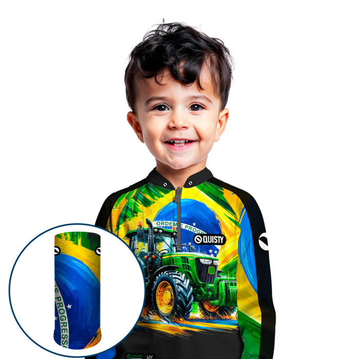 Combo Premium Infantil - Pro Elite Arte, Agro e Progresso- Agro Sports- Camisa + Punho Luva + Máscara Premium Infantil DryUv50+ 