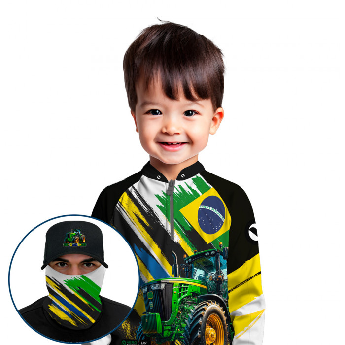 Combo Premium Infantil - Pro Elite Gigante da Pátria- Agro Sports- Camisa + Punho Luva + Máscara Premium Infantil DryUv50+ 