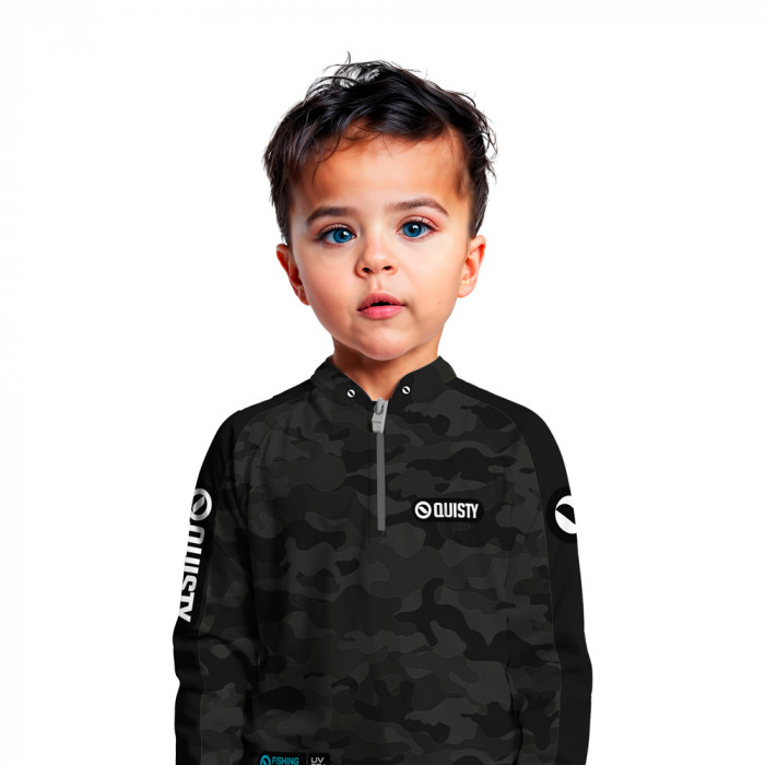 Camisa Premium Infantil - Pro Elite Army Black - Pesca Esportiva - DryUv50 + Punho Luva