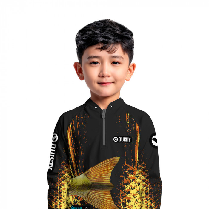 Camisa Premium Infantil - Pro Elite Dourado Do Rio Cauda - Pesca Esportiva - DryUv50 + Punho Luva