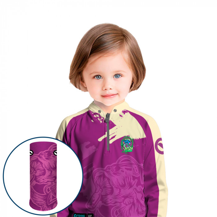 Combo Premium Infantil - Pro Elite Ink Tucuna Pesca Esportiva Feminina - Camisa + Punho Luva + Máscara DryUv50+
