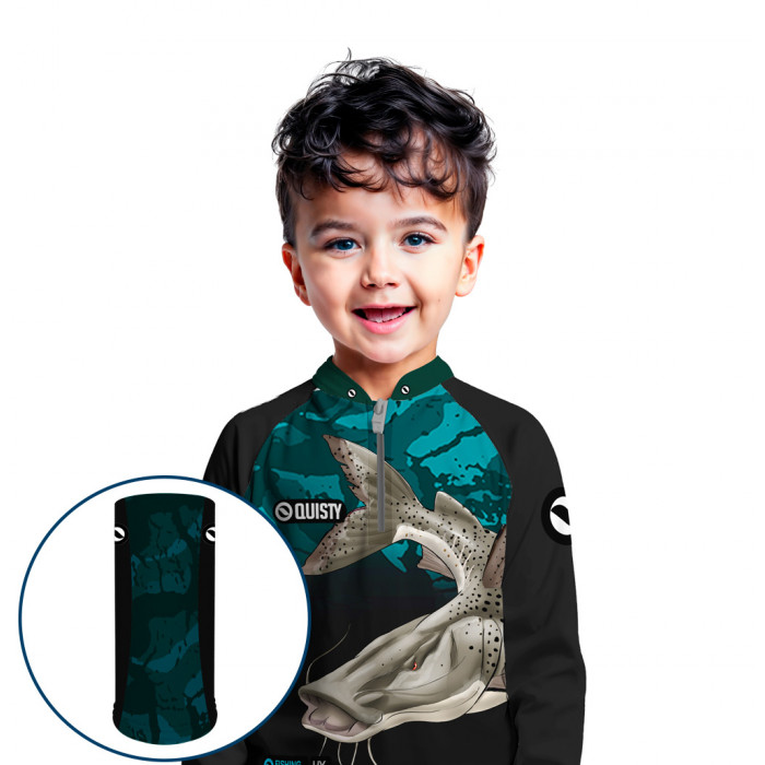 Combo Premium Infantil - Pro Elite Predador Noturno Pintado - Pesca Esportiva - Camisa + Punho Luva + Máscara DryUv50+