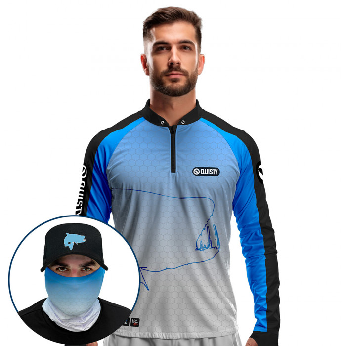 Super Combo Premium - Pro Elite Cachorra Fisherman - Pesca Esportiva - Camisa + Punho Luva + Máscara Premium + Boné DryUv50+