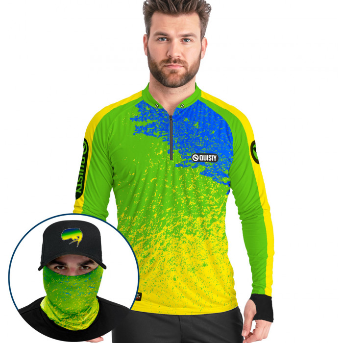 Super Combo Premium - Pro Elite Dourado do Mar Fisherman - Pesca Esportiva - Camisa + Punho Luva + Máscara Premium + Boné DryUv50+