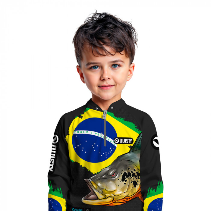 Camisa Premium Infantil - Pro Elite Tucunaré Orgulho Brasileiro - Pesca Esportiva - DryUv50 + Punho Luva 