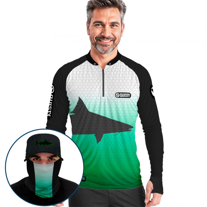 Super Combo Premium - Pro Elite Piraíba Fisherman - Pesca Esportiva - Camisa + Punho Luva + Máscara Premium + Boné DryUv50+