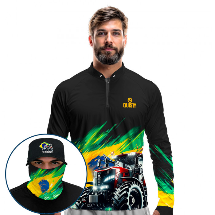 Super Combo Premium -  Pro Elite Trator da Nossa Terra - Agro Sports - Camisa + Punho Luva + Máscara Premium + Boné DryUv50+