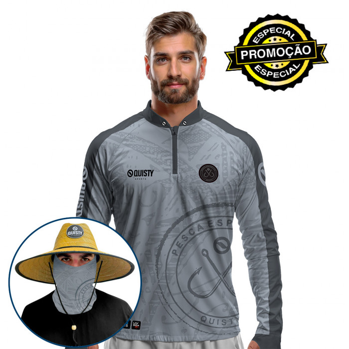 Super Combo VIP - Pro Elite Anzol Pesca Esportiva - Camisa + Punho Luva + Máscara + Chapéu DryUv50