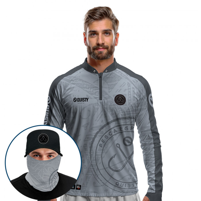 Super Combo Premium - Pro Elite Anzol Pesca Esportiva - Camisa + Punho Luva + Máscara + Boné Tela DryUv50+