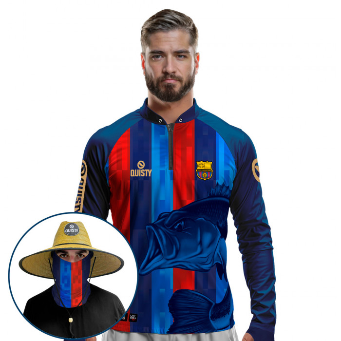 Super Combo VIP - Pro Elite Basscelona Pesca Esportiva - Camisa + Punho Luva + Máscara + Chapéu DryUv50+