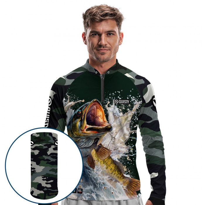 Combo Premium - Pro Elite Pro Elite Army Fishing - Camisa + Punho Luva + Máscara Premium DryUv50+