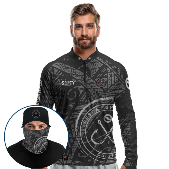 Super Combo Premium - Pro Elite Anzol Black Pesca Esportiva - Camisa + Punho Luva + Máscara Premium + Boné Tela DryUv50+
