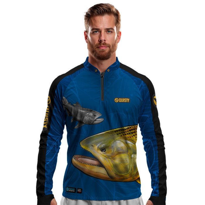 Camisa Premium - Pro Elite Dourado Do Rio Blue Pesca Esportiva - DryUv50+ Punho Luva