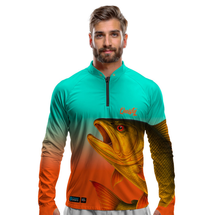 Camisa Premium - Pro Elite Dourado do Rio Fúria Dourada Aurora Pesca Esportiva - DryUv50+