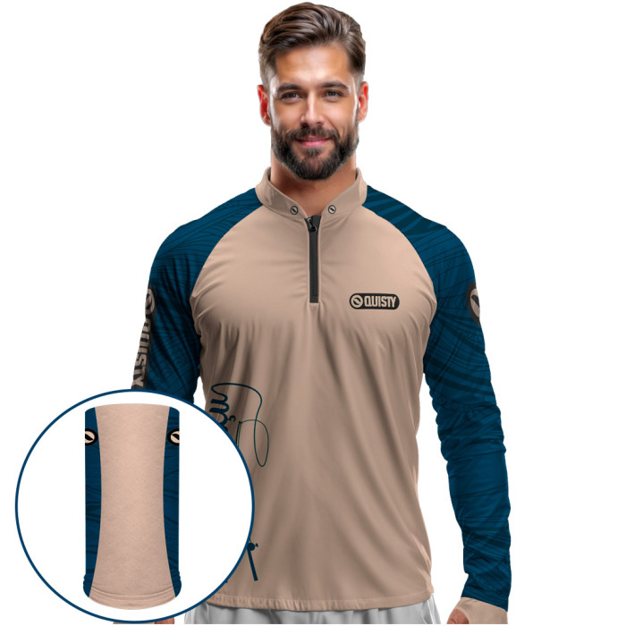 Combo Premium - Pro Elite Just Hook It Tucunaré Azul Petróleo - Camisa + Punho Luva + Máscara Premium DryUv50+