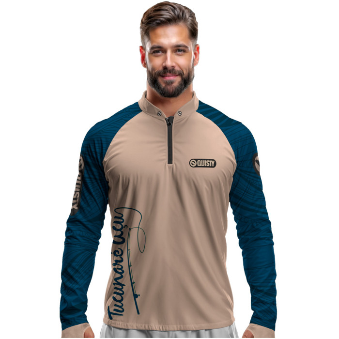 Camisa Premium - Pro Elite Just Hook It Tucunaré Azul Petróleo - Pesca Esportiva - DryUv50+ Punho Luva
