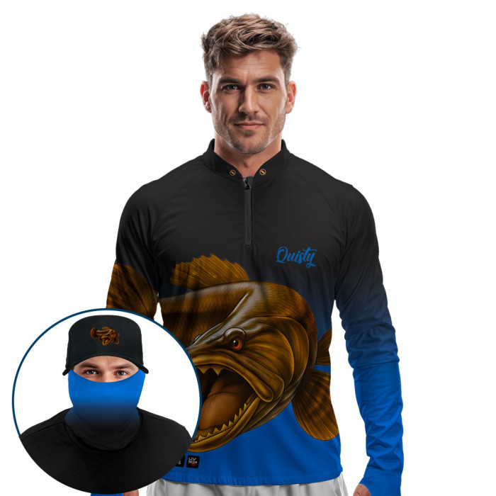 Super Combo Premium - Pro Elite Trairão O Predador dos Rios Abyss - Camisa + Punho Luva + Máscara Premium + Boné Tela DryUv50+