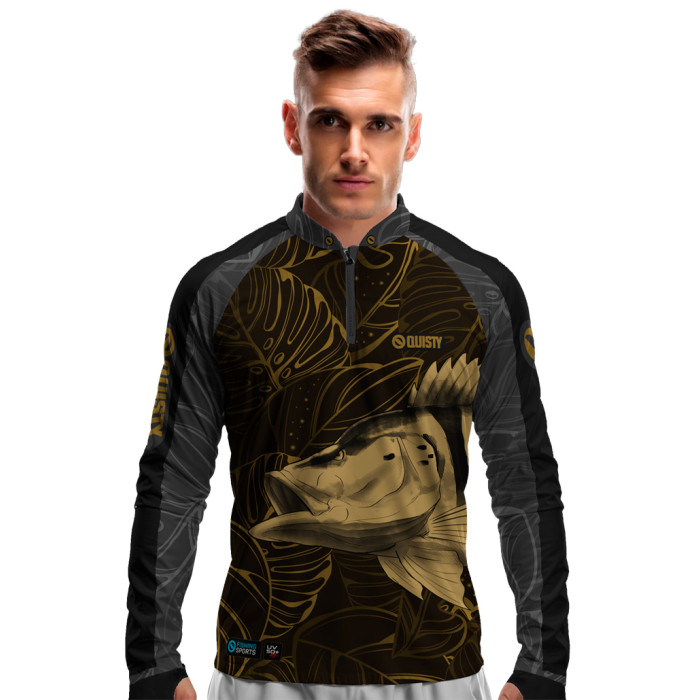 Camisa Premium - Pro Elite Tucunaré Azul Gold Pesca Esportiva - DryUv50+ Punho Luva