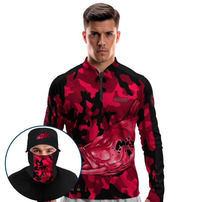 Super Combo Premium - Pro Elite Tucunaré Pantanal Wine Pesca Esportiva - Camisa + Punho Luva + Máscara Premium + Boné Tela DryUv50+