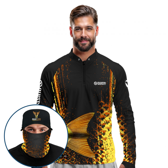 Super Combo Premium - Pro Elite Dourado Do Rio Cauda Pesca Esportiva - Camisa + Punho Luva + Máscara Premium + Boné DryUv50+