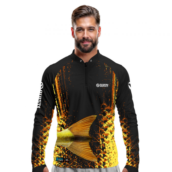 Camisa Premium - Pro Elite Dourado Do Rio Cauda Pesca Esportiva - DryUv50+ Punho Luva