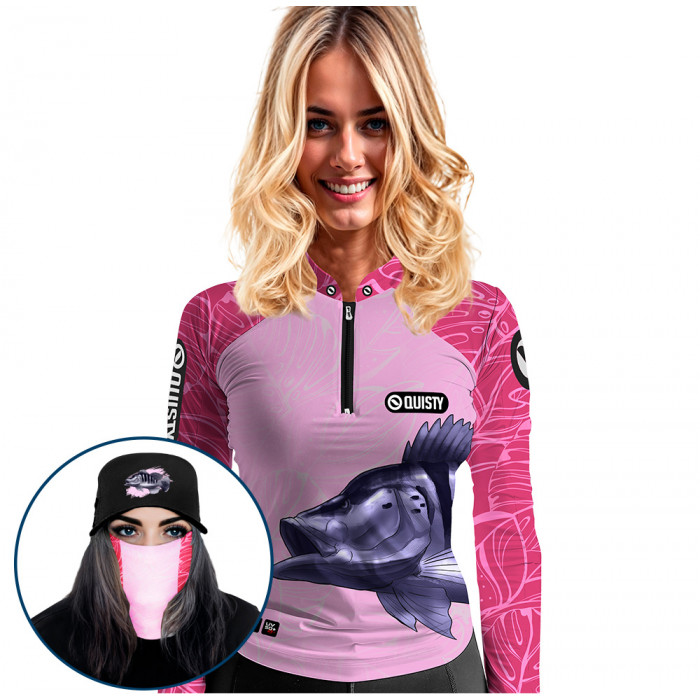 Super Combo Premium - Pro Elite Tucunaré Azul Feminina - Camisa + Punho Luva + Máscara + Boné DryUv50+