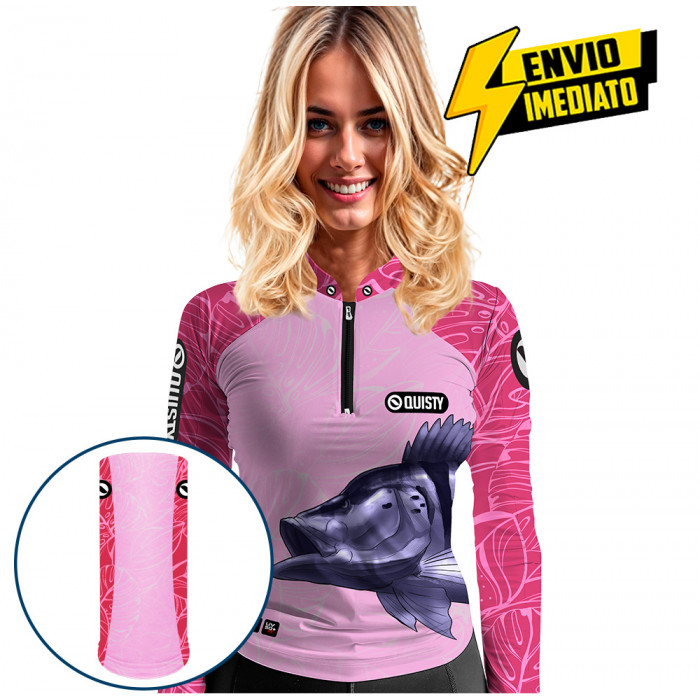 Combo Premium - Pro Elite Tucunaré Azul Feminina - Camisa + Punho Luva + Máscara DryUv50 Envio Imediato