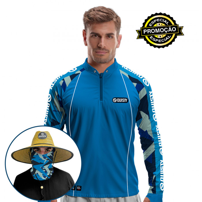 Combo VIP - Pro Elite Kid Ocelos FLY V109 Pesca Esportiva - Camisa + Máscara + Chapéu DRYUV50+