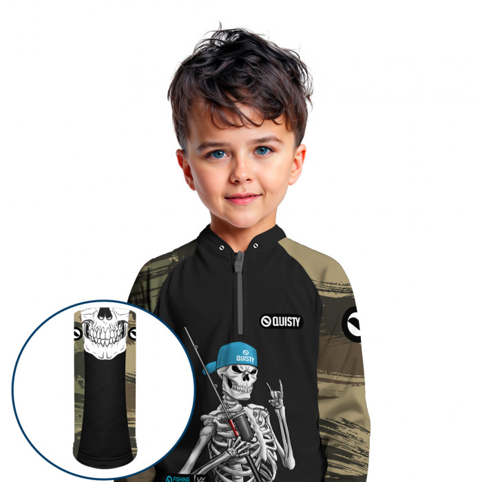 Combo Premium Infantil - Pro Elite No Fishing No Life Pesca Esportiva - Camisa + Punho Luva + Máscara DryUv50+