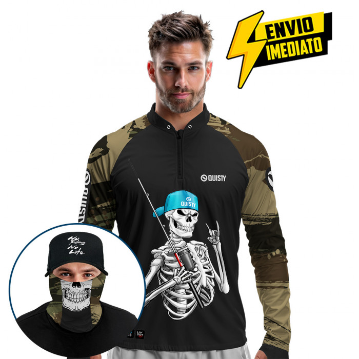 Super Combo Premium - Pro Elite No Fishing No Life Pesca Esportiva - Camisa + Punho Luva + Máscara + Boné DryUv50+ Envio Imediato