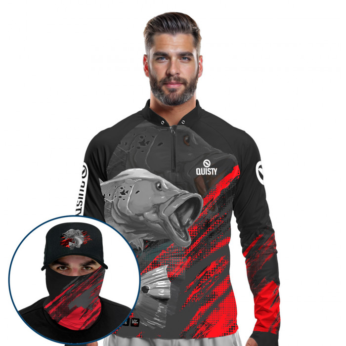 Super Combo Premium - Pro Elite Pescador De Tucuna - Pesca Esportiva - Camisa + Punho Luva + Máscara Premium + Boné DryUv50+