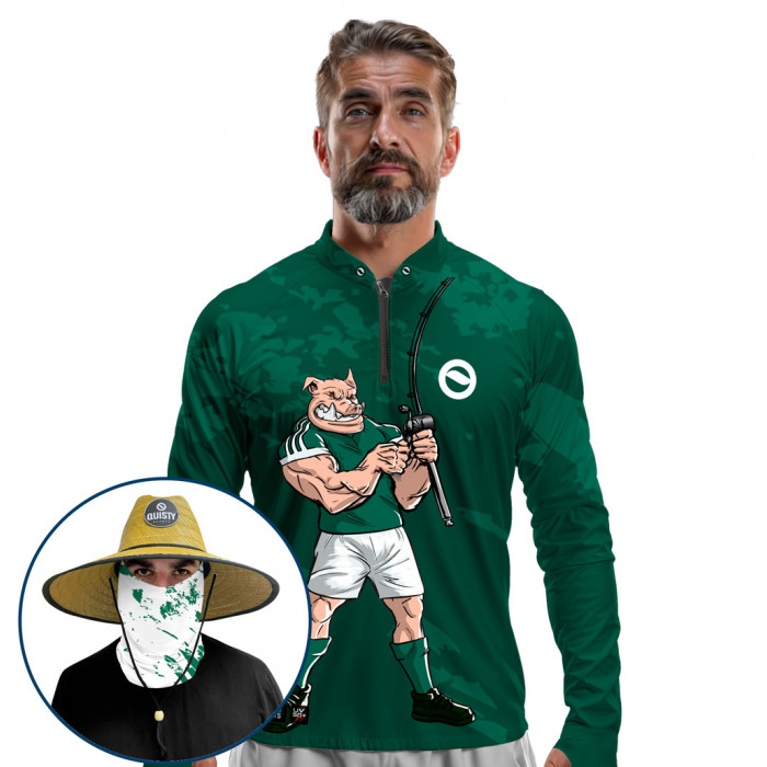Super Combo VIP - Pro Elite Porco Pescador Pesca Esportiva - Camisa + Punho Luva + Máscara + Chapéu DryUv50