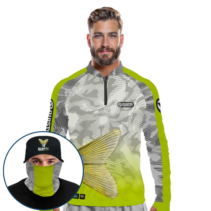 Super Combo Premium - Pro Elite Robalo Cauda Esportiva - Camisa + Punho Luva + Máscara Premium + Boné DryUv50+