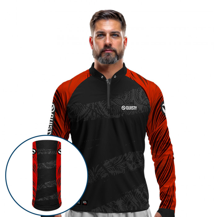 Combo Premium - Pro Elite Scarlet - Camisa + Punho Luva + Máscara Premium DryUv50+