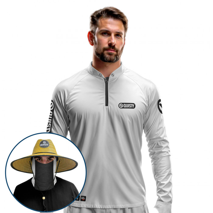 Super Combo VIP - Pro Elite Sport Clean Branca - Camisa + Punho Luva + Máscara + Chapéu DryUv50+