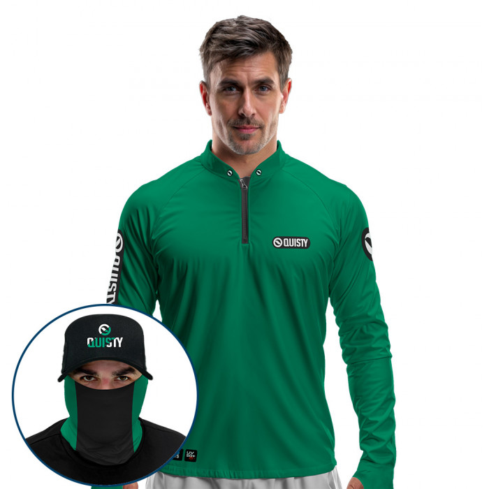 Super Combo Premium - Pro Elite Sport Clean Green Flag - Camisa + Punho Luva + Máscara + Boné DryUv50+