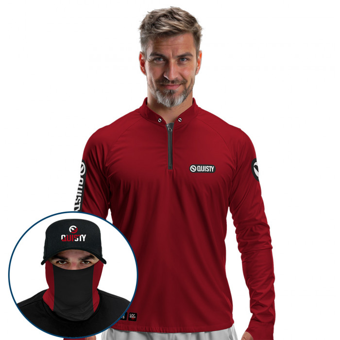 Super Combo Premium - Pro Elite Sport Clean Wine - Camisa + Punho Luva + Máscara + Boné DryUv50+