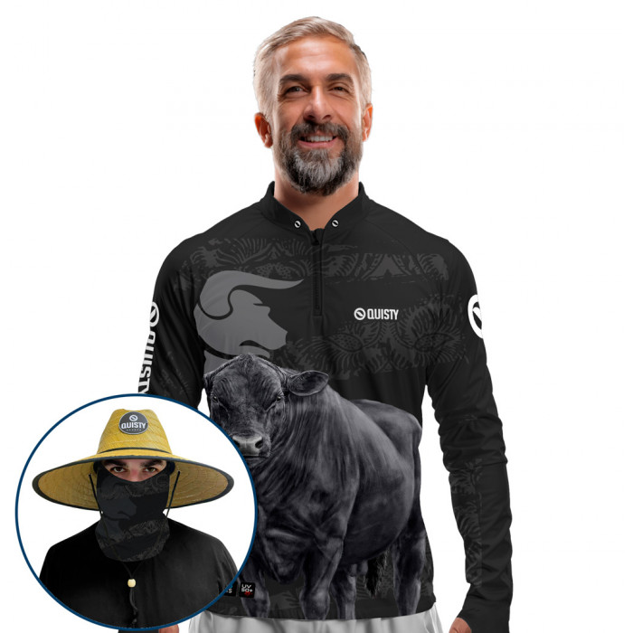 Super Combo VIP - Pro Elite Touro Angus - Camisa + Punho Luva + Máscara Premium + Chapéu DryUv50+