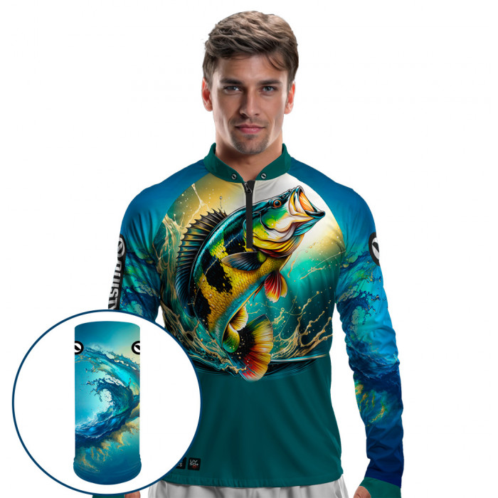 Combo Premium - Pro Elite Tucuna Waves - Camisa + Punho Luva + Máscara Premium DryUv50+