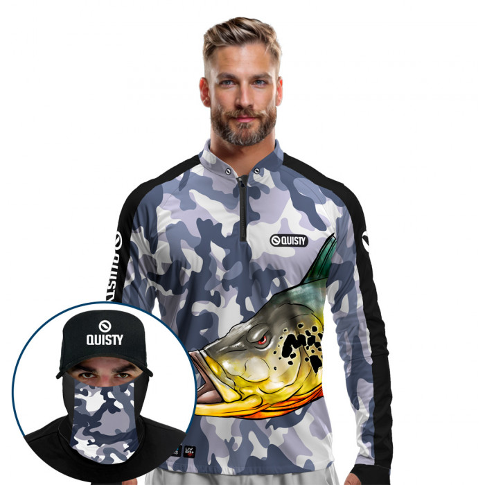 Super Combo Premium - Pro Elite Tucunaré Antartida Pesca Esportiva - Camisa + Punho Luva + Máscara + Boné DryUv50+