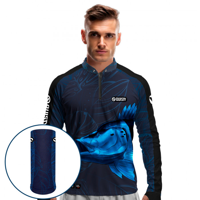 Combo Premium - Pro Elite Tucunaré Azul Blue Pesca Esportiva - Camisa + Punho Luva + Máscara Premium DryUv50+